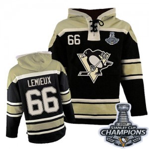 Youth Pittsburgh Penguins Mario Lemieux Black Old Time Hockey Sawyer Hooded Sweatshirt 2016 Stanley Cup Champions - Authentic