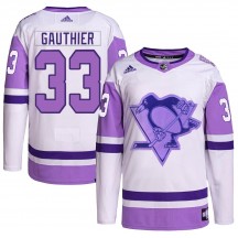 Men's Adidas Pittsburgh Penguins Taylor Gauthier White/Purple Hockey Fights Cancer Primegreen Jersey - Authentic