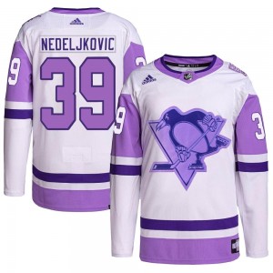 Men's Adidas Pittsburgh Penguins Alex Nedeljkovic White/Purple Hockey Fights Cancer Primegreen Jersey - Authentic