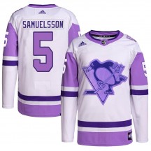 Men's Adidas Pittsburgh Penguins Ulf Samuelsson White/Purple Hockey Fights Cancer Primegreen Jersey - Authentic