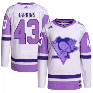Youth Adidas Pittsburgh Penguins Jansen Harkins White/Purple Hockey Fights Cancer Primegreen Jersey - Authentic