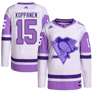 Youth Adidas Pittsburgh Penguins Joona Koppanen White/Purple Hockey Fights Cancer Primegreen Jersey - Authentic