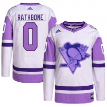 Youth Adidas Pittsburgh Penguins Jack Rathbone White/Purple Hockey Fights Cancer Primegreen Jersey - Authentic